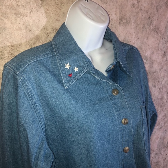 Christopher & Banks Denim Patriotic Bear Blouse - Picture 9 of 13